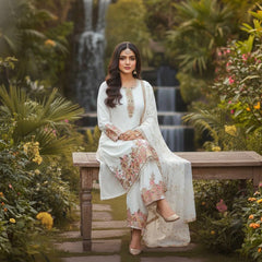 Stylish Fuax Georgette Heavy Embroidery Palazzo Suit