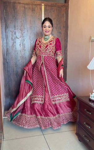 Function Wear Pink Chinon Silk Lehenga Choli