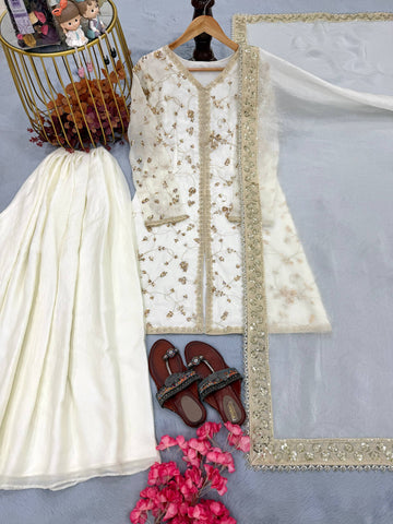 Amazing Green Silk with Embroidery Palazzo Suit
