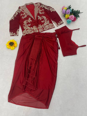 Captivating Red Silk Embroidered Lehenga Choli