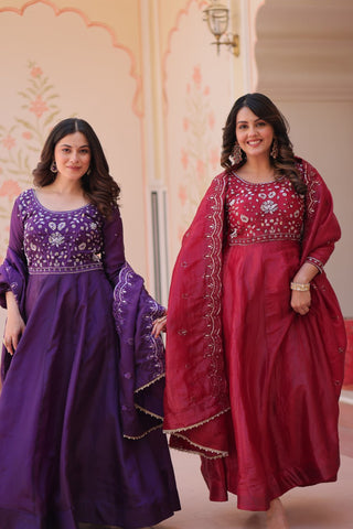 Pretty Beads Embroidery Work Gold Crush Fabric Gown