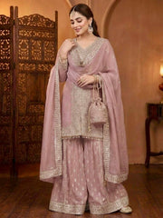 Luxuriant Fuax Georgette Sequins Work Sharara Suit