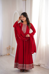 Stylish Red Vichitra Silk with Jari Work Anarkali Suit