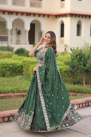 Amazing Green Vichitra Silk Embroidered Lehenga