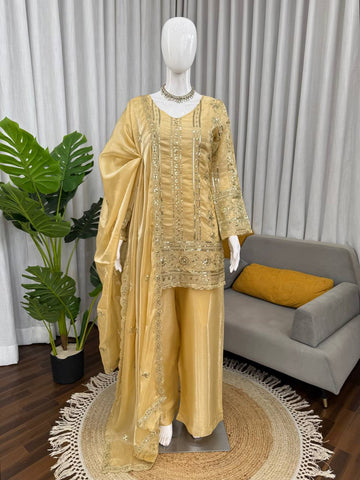 Stylish Golden Thread Sequence Work Sharara Suit