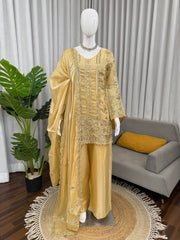 Stylish Golden Thread Sequence Work Sharara Suit