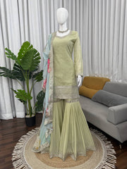 Adorable Pista Green Sequence Work Sharara Suit