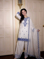 Adorable White Rayon Cotton Embroidery Work Sharara Suit