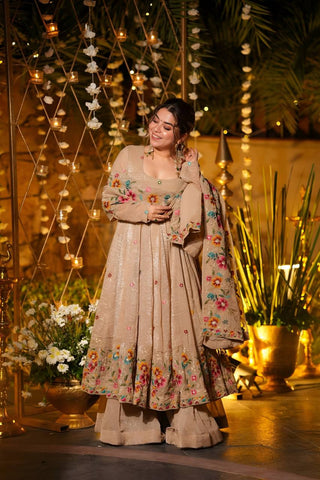 Outstanding Silk Multi Embroidery Work Gown