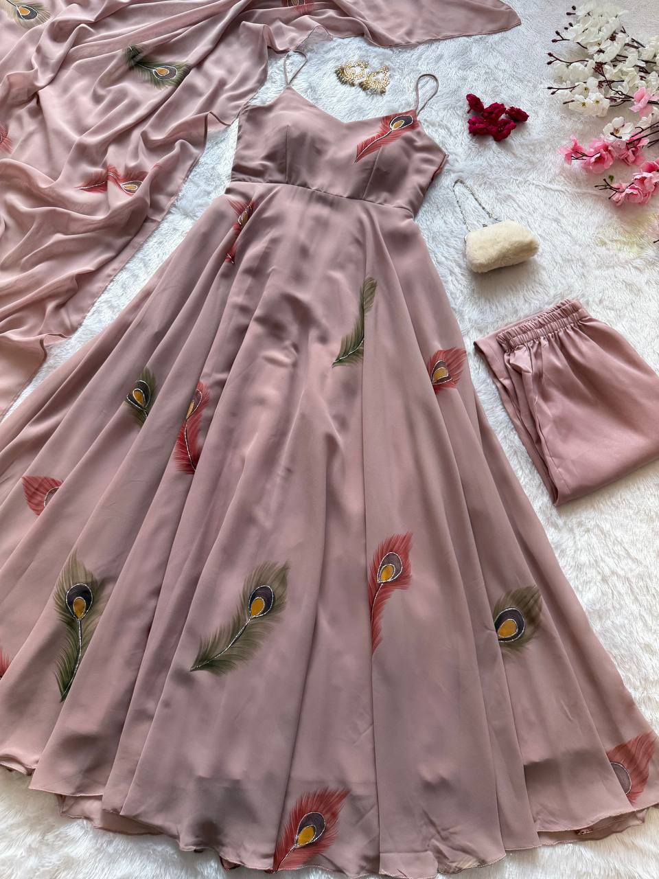 Captivating Duaty Pink Handpainted Work Anarkali Suit
