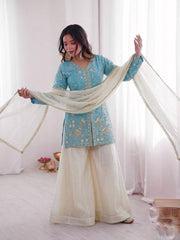 Function Wear Silk with Heavy Embroidery Palazzo Suit