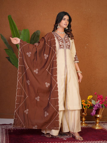 Elegant Roman Silk Multi Embroidery Anarkali Kurti Set