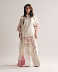 Exclusive Cream Silk with Moti Hand Work Sharara Suit
