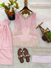 Elegant Pink Crepe Silk Embroidery Work Palazzo Suit
