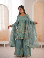 Amazing Green Fendy Silk Embroidery Sequence Work Palazzo Suit