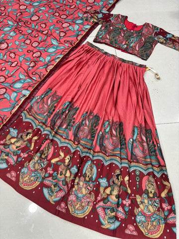 Amazing Maroon Chent Crep Kalamkari Print Lehenga Choli