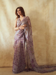 Gorgeous Purple Silk with Mirror Work Saree