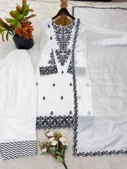 Adorable White Rayon Cotton Embroidery Work Sharara Suit