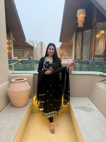 Exclusive Black Heavy Vichitra Silk Sequence Work Anarkali