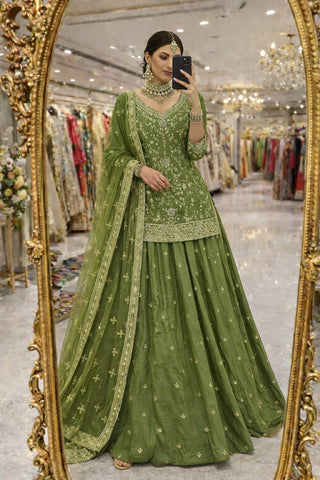 Amazing Green Silk with Embroidery Work Lehenga Choli