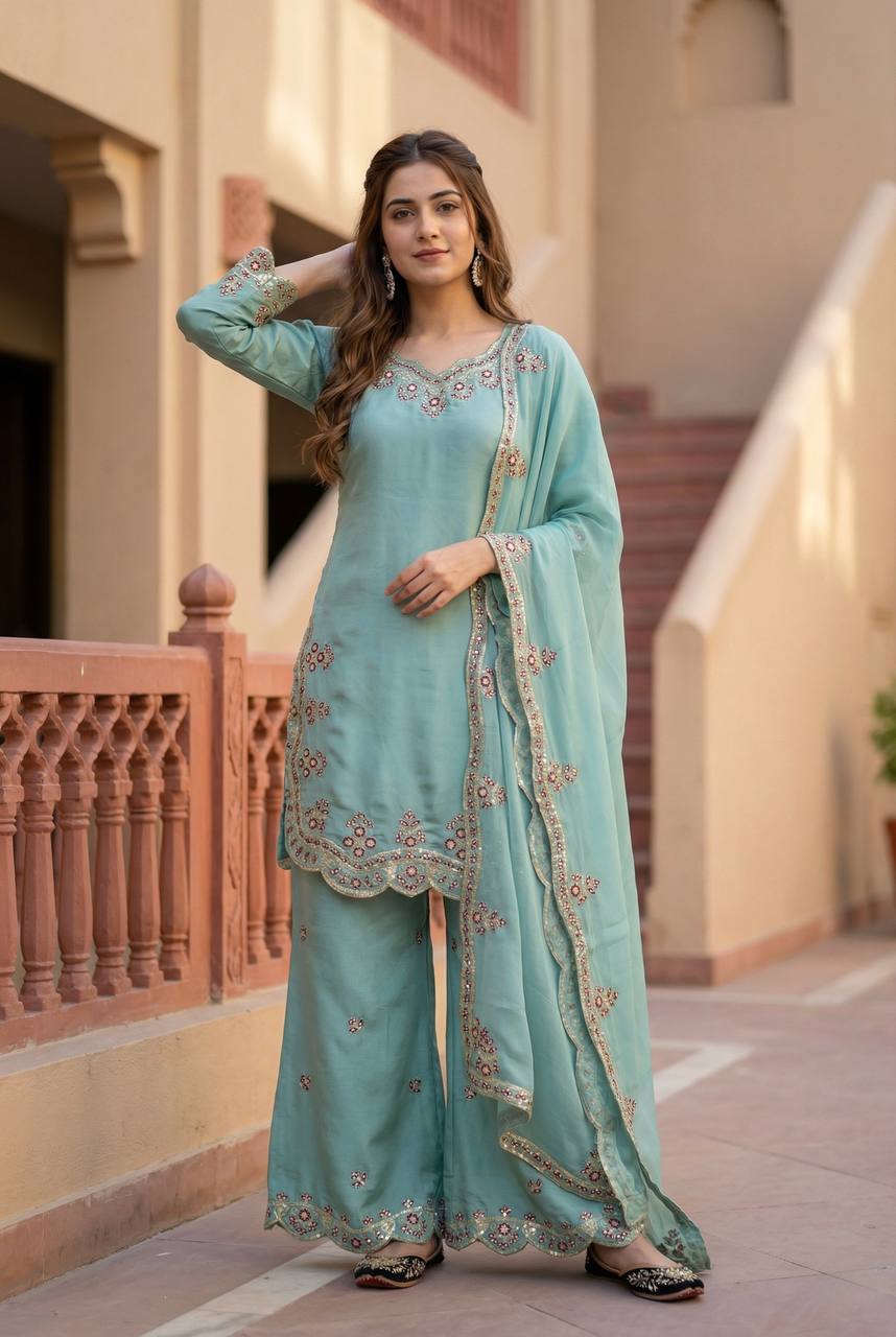 Attractive Heavy Roman Glass Work Palazzo Suit