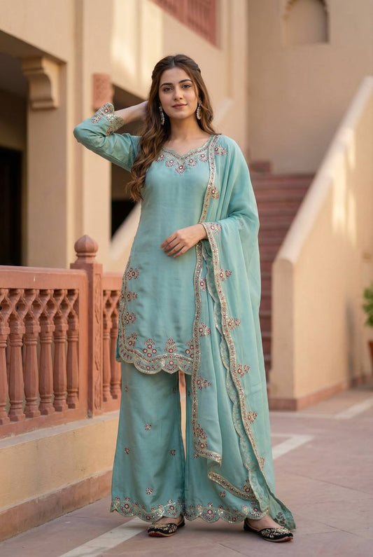 Attractive Heavy Roman Glass Work Palazzo Suit