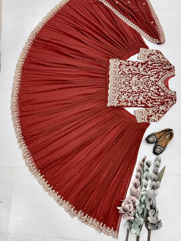 Gorgeous Maroon Georgette Sequence Work Lehenga Choli