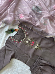 Lovely Vampire Grey Mul Chanderi Hand Work Suit