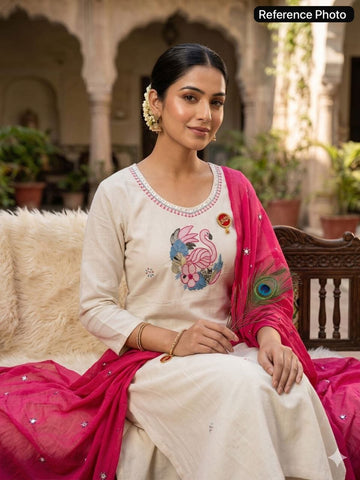 Lovely Cream Khadi Cotton with Embroidery Work Kurti