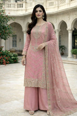 Lovely White Heavy Frendy Silk Embroidery Work Palazzo Suit