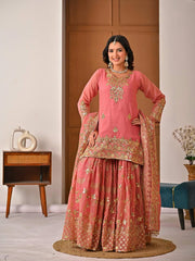 Charming Pink Silk with Sequence Work Sharara Suit