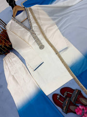 Roman Glass Top with Palazzo and Organza Dupatta Set