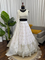 Innovative White Color Thread Work Lehenga Choli