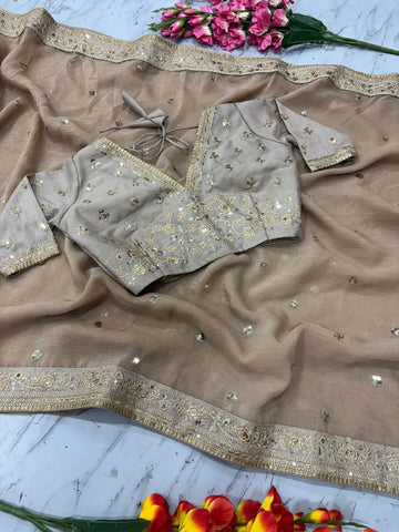 Precious Gold Crush Sequins Work Designer Saree