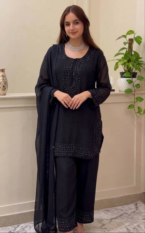 Amazing Black Silk Embroidery Work Sharara Suit