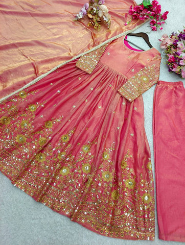 Amazing Pink Satin Silk with Sequence Work Gown