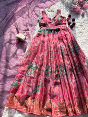 Stunning Pink Organza Silk Digital Printed Anarkali Gown
