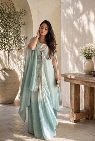 Stunning Blue Teby Silk with Embroidery Sequence Lehenga