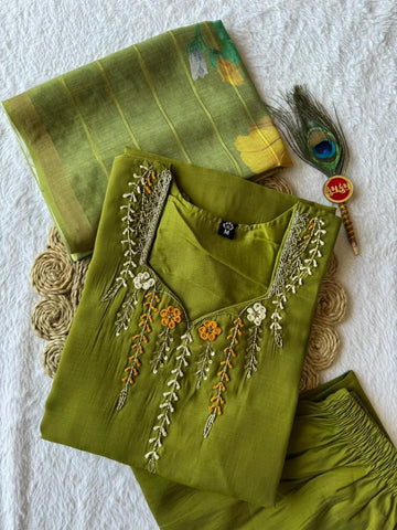 Amazing Parrot Mul Chanderi with Hand Work Sharara Suit