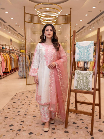 Amazing Peach Thread Work Palazzo Suit