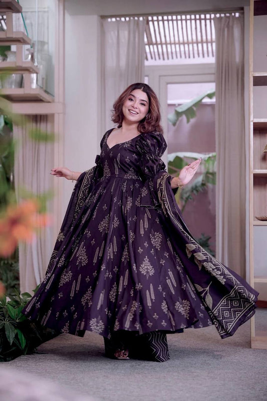 Attractive Purple Digital Print Work Anarkali Suit