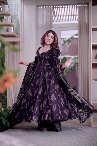 Attractive Purple Digital Print Work Anarkali Suit