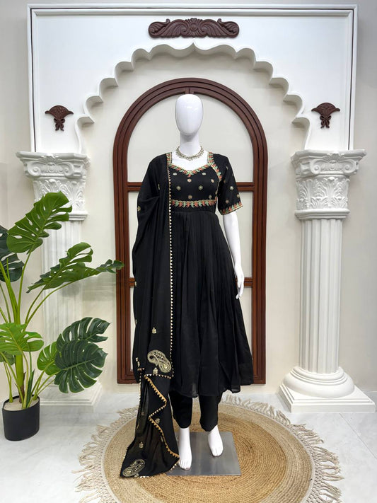 Designer Black Color Anarkali Style Suit Set