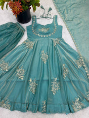 Stunning Maroon Pure Silk Embroidered Gown