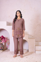 Amazing Pista Rayon with Multi Embroidery Work Co-Ords Set