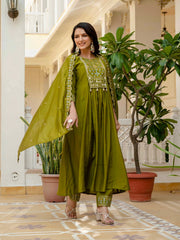 Gorgeous Roman Silk Multi Embroidery Work Anarkali Kurti Set