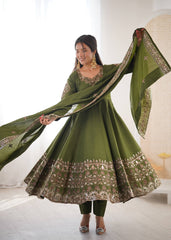 Stylish Red Roman Silk with Embroidery Sequence Work Gown