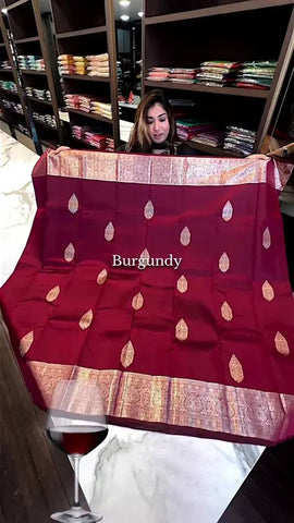 Stunning Maroon  Lichi Silk Banarasi Saree
