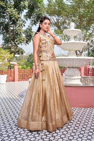 Exclusive Gold Pure Crush Heavy Embroidery Lehenga With Top