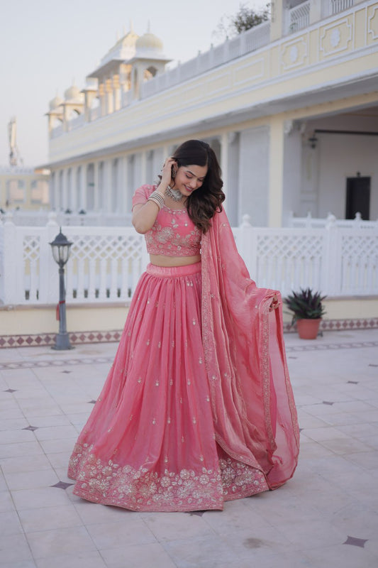 Stunning Pink Fendi Silk with Sequins Lehenga